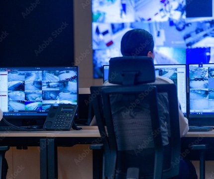 a person sitting in a chair monitoring screens